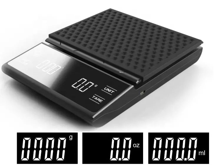 0,1 gram nauwkeurige zwarte koffie weegschaal met timer