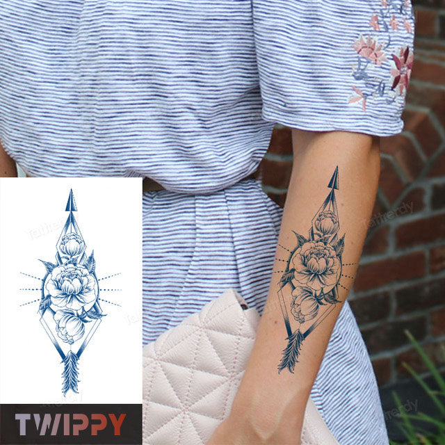 Realistische tijdelijke nep tattoo - Bloem en pijl