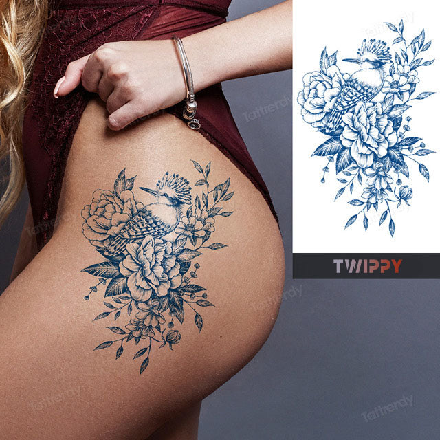 Realistische tijdelijke nep tattoo - Bloem en vogel