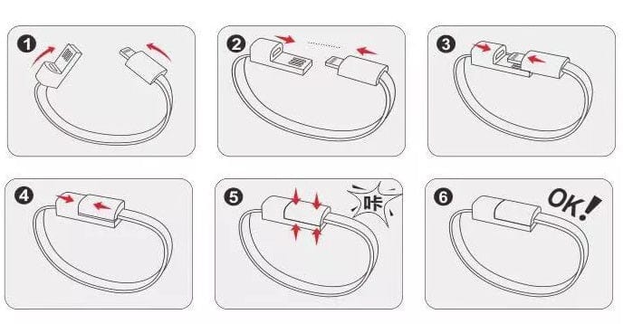 Telefoon laadkabel USB-C armband in zwart en bruin